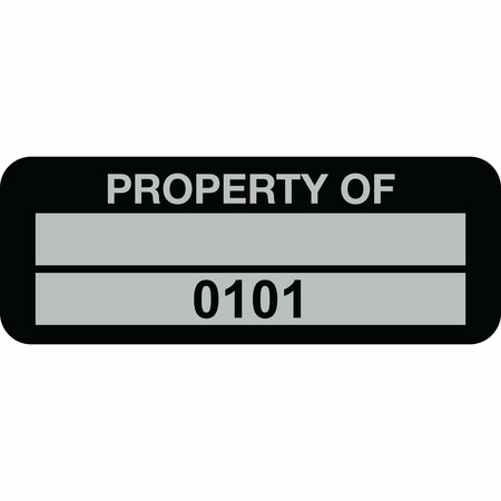 LUSTRE-CAL Property ID Label PROPERTY OF 5 Alum Black 2in x 0.75in 1 Blank Pad & Serialized 0101-0200, 100PK 253740Ma2K0101